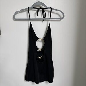 Black club mini dress with gold detail